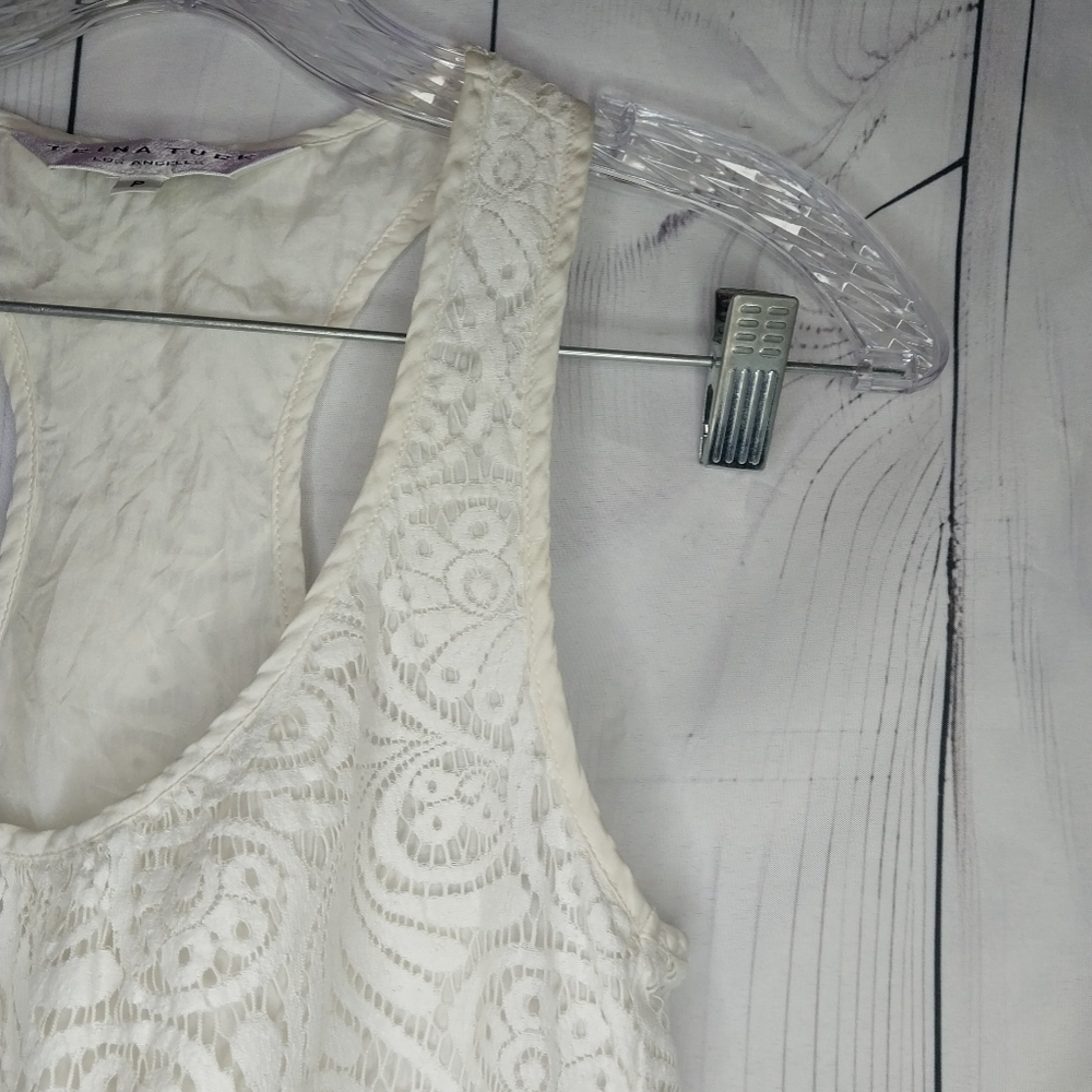 Trina Turk Kokua Off White Lace Boho Summer Coastal Racerback Tank - Picture 2 of 9